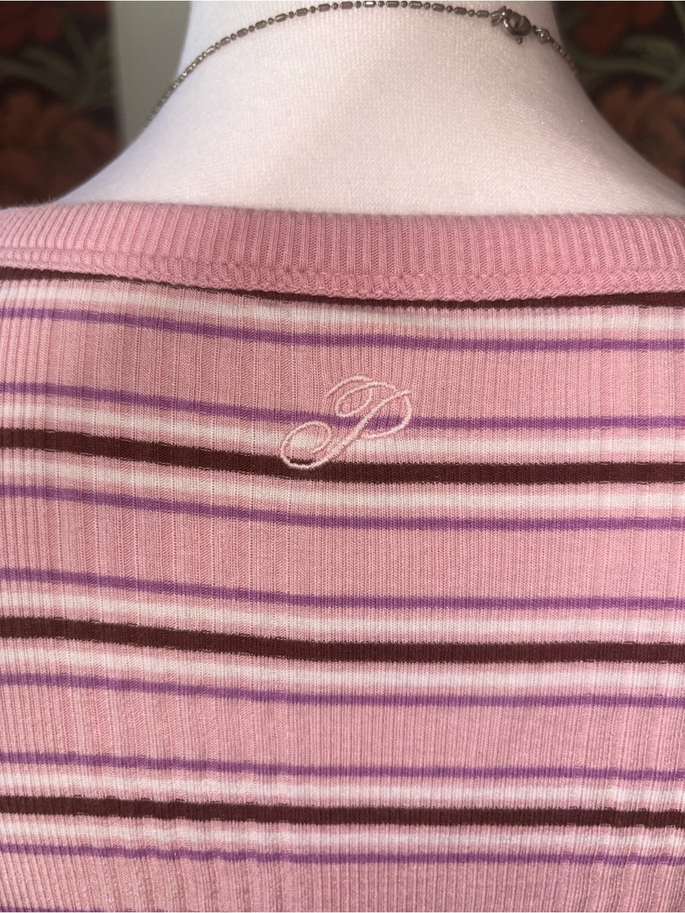 PINK Striped Ribbed Tank Top Built-In Bra Y2K Preppy - Picture 9 of 10